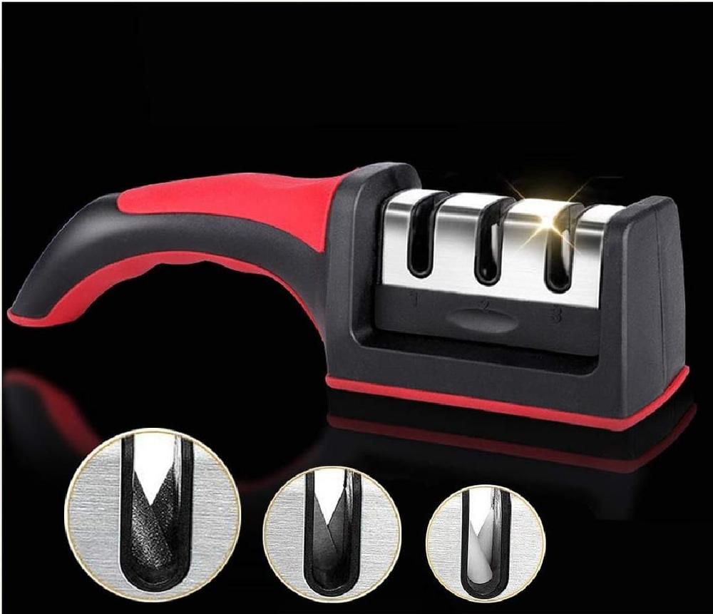 3-in-1 Professional Knife Sharpener – 3-Stage Stainless Steel Kitchen Knife Sharpening Tool for Dull, Damaged & Fine Edge Blades