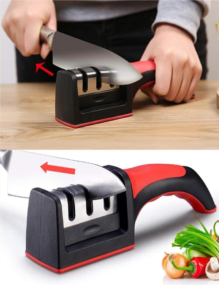 3-in-1 Professional Knife Sharpener – 3-Stage Stainless Steel Kitchen Knife Sharpening Tool for Dull, Damaged & Fine Edge Blades