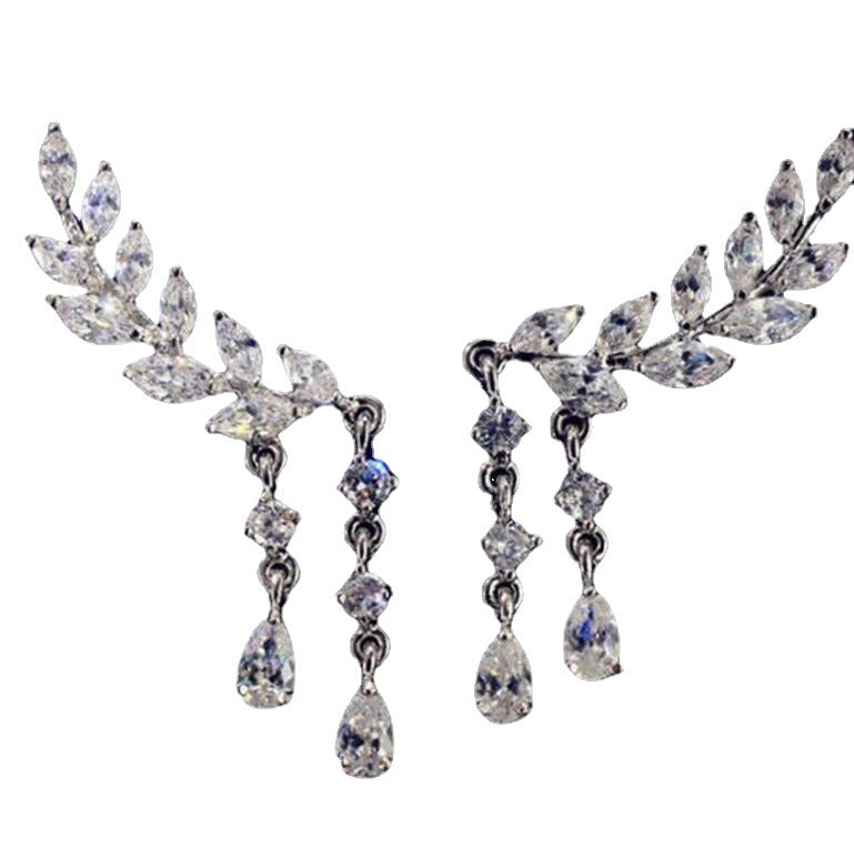 Elegant Leaf Crystal Earrings – Gold Tone Sparkling Dangle Earrings for Women